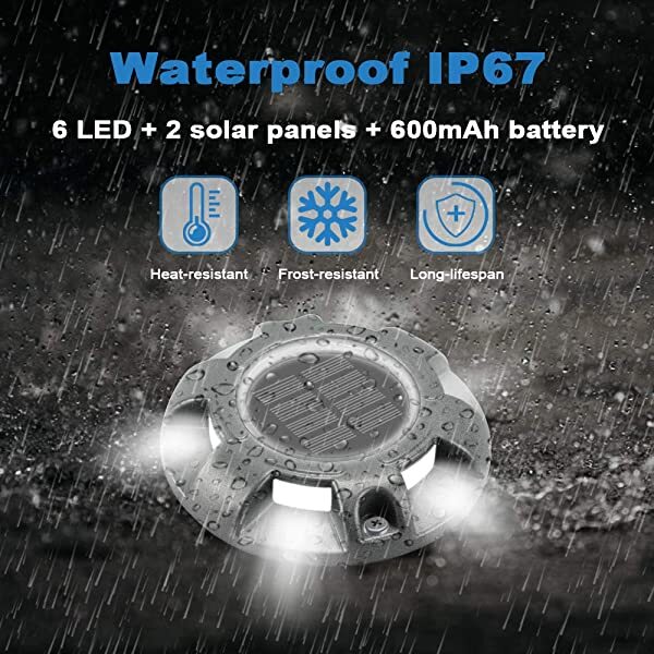 AZIMOM Waterproof Solar LED Driveway Lights Solar-Powered Wireless Sidewalk Lights 8-Pack Bright White for Dock Lighting/Path lighting/Road Marker