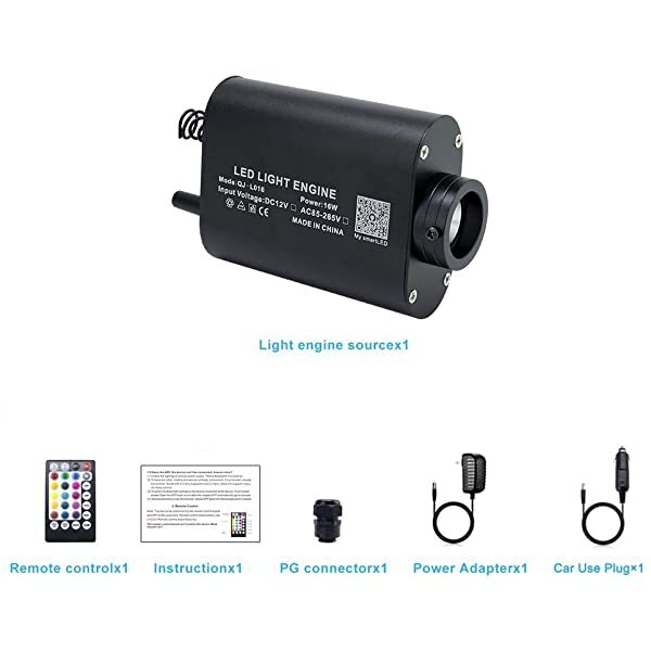 AZIMOM 16W RGBW LED Fiber Optic Light Engine with Bluetooth APP/Remote Control & Music Mode for Car, Home Theater, Sensory Rooms