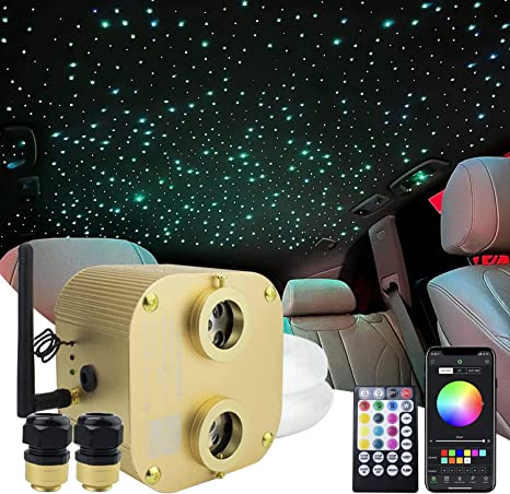 SANLI LED 2*10W Twinkle RGBW Fiber Optic Star Roof Car Bluetooth APP/Remote Control Music Mode with PMMA Fiber Optic Cable