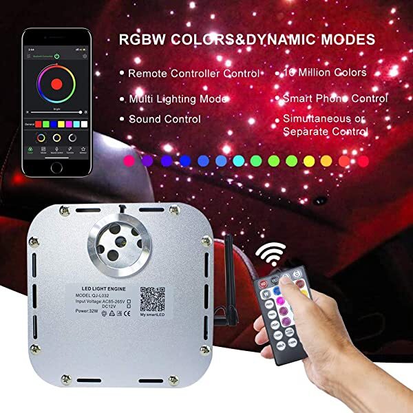 AZIMOM 32W Twinkle RGBW Optical Light Source with Bluetooth APP/Remote Control Music Mode for Starry Sky Ceiling
