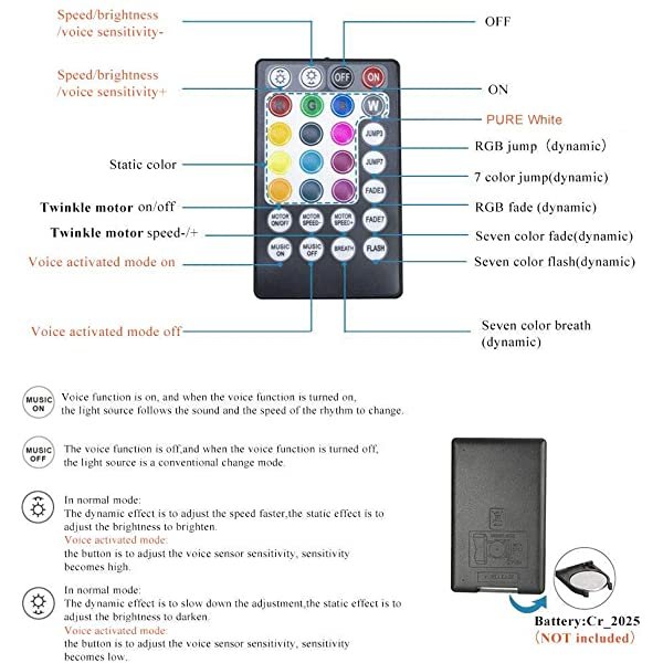 RF Remote Controller for SANLI LED 32W Dual Head Twinkle Star Light in Truck, RGBW Star Light for Truck with Bluetooth & Sound Control