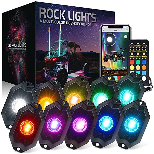 SANLI LED Rock Lights for Trucks Cars, RGBW Rock Lights with Bluetooth & Wireless Remote Controller, Best Rock Lights for Trucks&