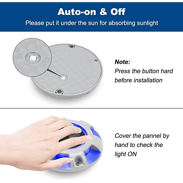 Auto On/Off for AZIMOM Solar Walkway Lights Solar-Powered Wireless LED Deck Lights 8-Pack Blue for Dock Lighting/Path lighting/Road Marker