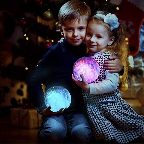 AZIMOM 3D Galaxy Moon Lamp 3D Printed Moon Lamp 16 Colors with Wood Stand Remote & Touch Control USB Rechargeable Gift for Children