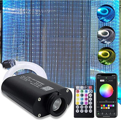 AZIMOM 16W RGBW LED Fiber Optic Lights for Sensory Rooms Bluetooth APP/Remote Control Music Mode with Sparkle Fiber Optic Bundle