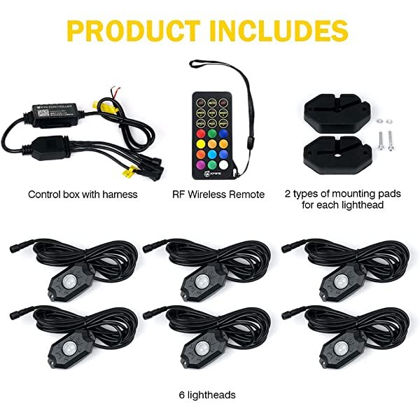 SANLI LED Rock Lights for Trucks Cars, RGBW Rock Lights with Bluetooth & Wireless Remote Controller, Best Rock Lights for Trucks&