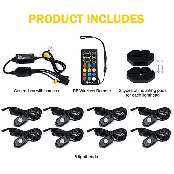 SANLI LED Rock Lights for Trucks Cars, RGBW Rock Lights with Bluetooth & Wireless Remote Controller, Best Rock Lights  Package Details