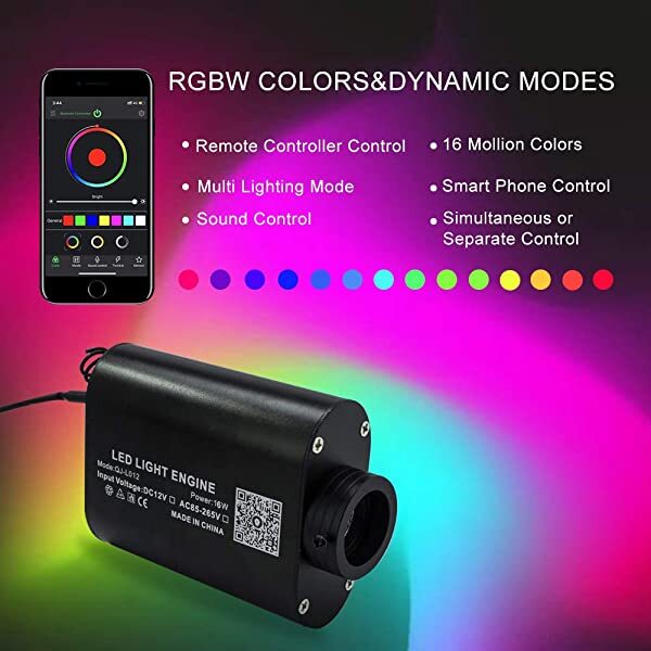 SANLI LED 16W RGBW LED Fiber Optic Star Ceiling Kit with Music Mode Bluetooth APP/Remote Control for Car, Truck Use