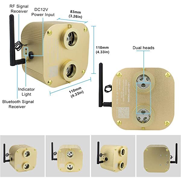 Dimensions for AZIMOM 2*10W Twinkle RGBW Fiber Optic Source with Bluetooth APP/Remote Control Sound Activated