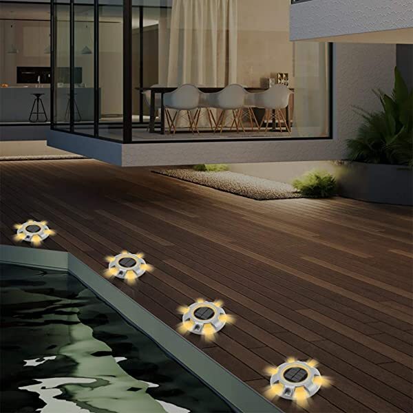 AZIMOM Solar LED Pathway Lights Solar-Powered Wireless Outdoor Deck Lighting 8-Pack Warm White for Dock Lighting/Path lighting/Road Marker