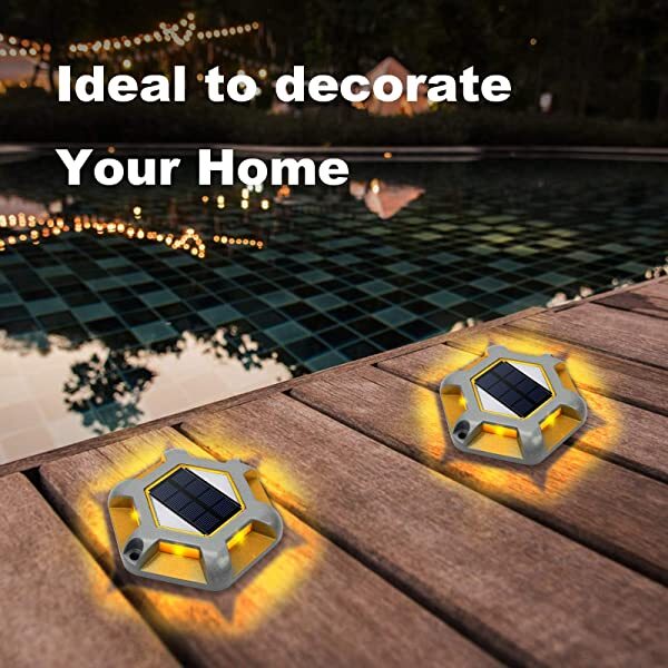 AZIMOM Solar Deck Lights Flush Mount Wireless Solar Decking Lights 4-Pack Warm White for Dock Lighting/Path lighting/Road Marker