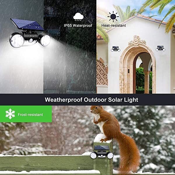 AZIMOM Solar LED Security Light Outdoor Solar Security Lights Dusk to Dawn Cool White 6500K 3pcs Adjustable Heads Waterproof IP65 270° Wide Illumination for Full Seansons
