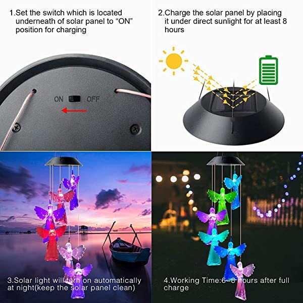 AZIMOM Solar Angel Wind Chimes Solar Powered Angel Wind Chimes Outdoor Patio Lawn Gardening Gifts Festival Decor
