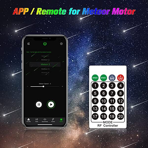 App/ RF Controller for AZIMOM 3W Shooting Star Fiber Optic Ceiling Lights Kit 12LEDs with 96pcs 0.03in 9.8ft Fiber Optic Strands