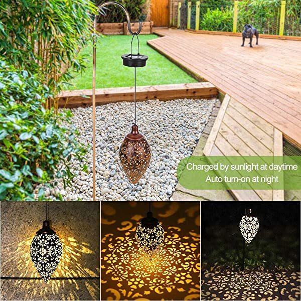 AZIMOM Outdoor Solar Lanterns Hanging Solar Powered Outdoor Decorative Lanterns for Yard Tree Fence Patio