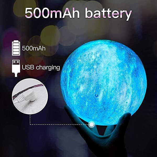 AZIMOM 3D Galaxy Moon Lamp 3D Printed Moon Lamp 16 Colors with Wood Stand Remote & Touch Control USB Rechargeable Gift for Children