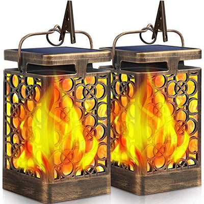 AZIMOM Bronze Hanging Solar Lights Solar Lantern Lights Solar Powered Lanterns for Patio Garden Yard Walkway 2-Pack