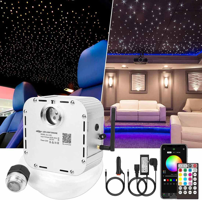 High Power 32W Starlight Headliner Kit with DMX512, Synchronous Starlight Headliner Kit with RGBW Color Changing for Car Truck & Home Theaters