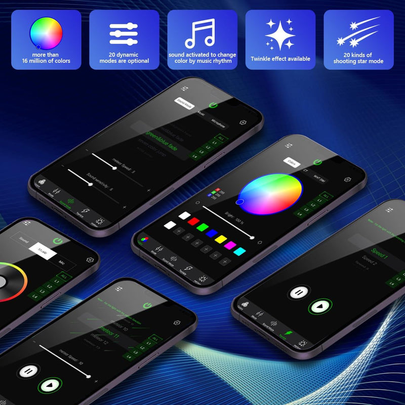 Bluetooth App Control for SANLI LED 4 Colors 32W Twinkle & Meteor 2-in-1 Fiber Optic Lighting Kit for Car Truck & Home Theater (Starry Sky+ RGB Shooting Stars) | Azimom.shop