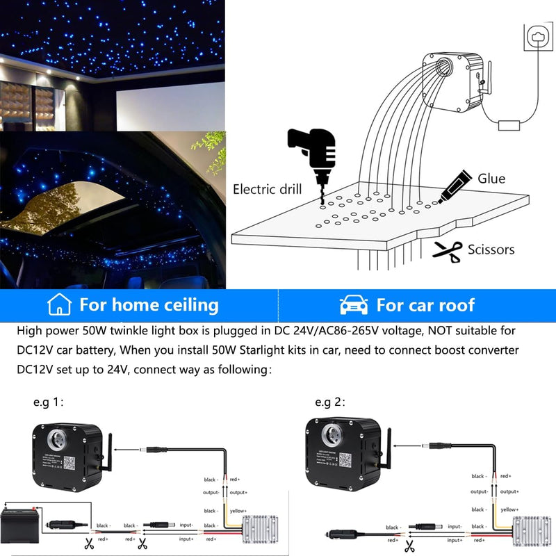 Installation Menu for SANLI LED High Brightness 50W RGBW Twinkle Fiber Optic Light Kit 