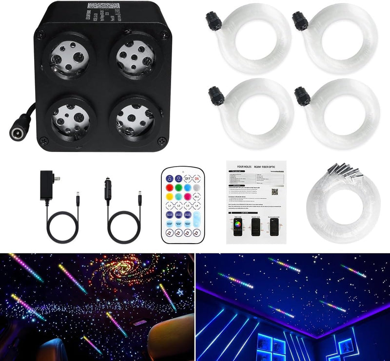 Package Information for SANLI LED 4 Colors 32W Twinkle & Meteor 2-in-1 Fiber Optic Lighting Kit for Car Truck & Home Theater (Starry Sky+ RGB Shooting Stars) | Azimom.shop