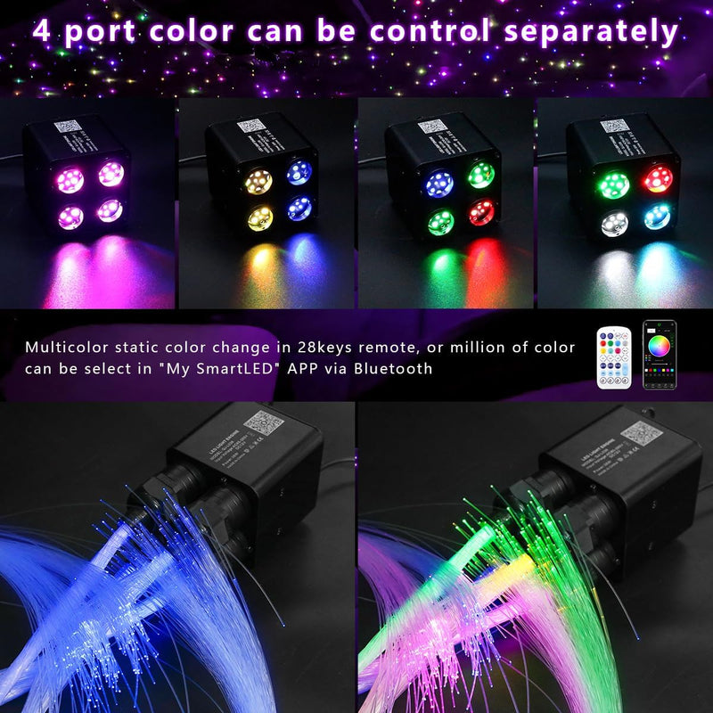 4 Colors 36W Twinkle RGBW Fiber Optic Starlight for Car Truck & Home Theater with Bluetooth App & Music Control