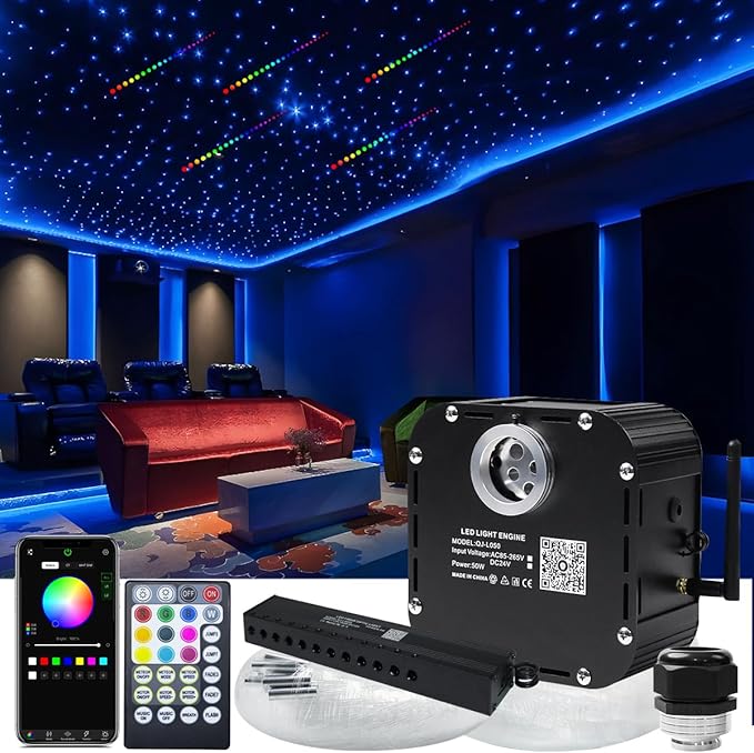 SANLI LED High Brightness 50W RGBW Twinkle Fiber Optic Light Kit  with RGB Shooting Stars for Car Truck & Home Theaters
