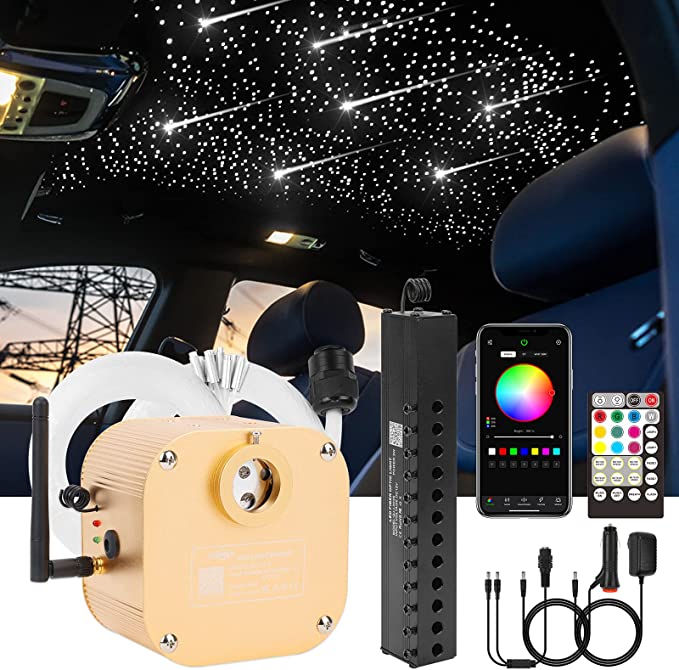 SANLI LED 16W Twinkle RGBW Fiber Optic Rolls Royce Headliner Lights Bluetooth APP/Remote Control Music Mode & Meteor Kit