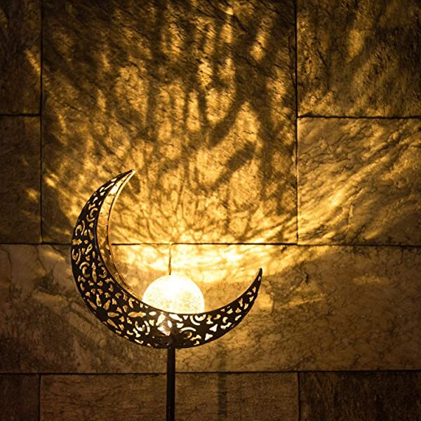 AZIMOM Solar Half Moon Outdoor Garden Lights Crescent Moon Solar Light for Courtyard (Bronze)