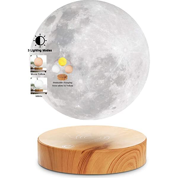 AZIMOM Levitating Moon lamp Magnetic Moon Lamp Spinning in Air Freely 3 Colors & Dimmable Modes 