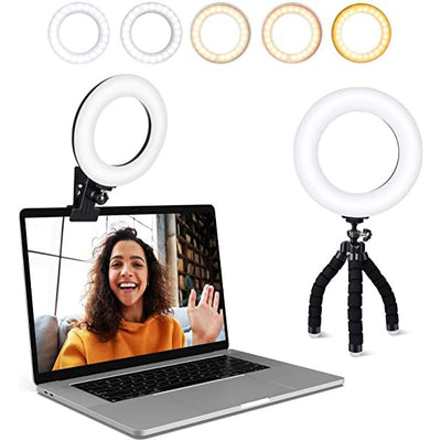 AZIMOM 6 inch Small Ring Light with Tripod & Clamp for Desk, Laptop, Computer, Webcam & Makeup
