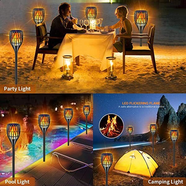 AZIMOM Solar Tiki Torches Solar Flame Lights Waterproof Landscape Lighting Auto On/Off from Dusk to Dawn Security Torch Light for Yard Patio Pathway 