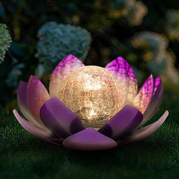 AZIMOM Lotus Solar Light Solar Powered Lotus Flower for Tabletop, Ground, Patio, Lawn, Courtyard Decoration