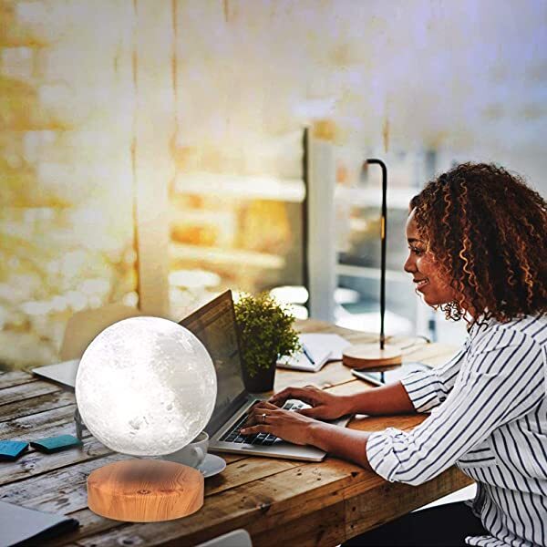 AZIMOM Levitating Moon lamp Magnetic Moon Lamp Spinning in Air Freely 3 Colors & Dimmable Modes for Room Decor, Night Light, Office Desk Toys
