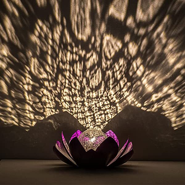AZIMOM Purple Lotus Solar Light Solar Powered Lotus Flower for Tabletop, Ground, Patio, Lawn, Courtyard Decoration