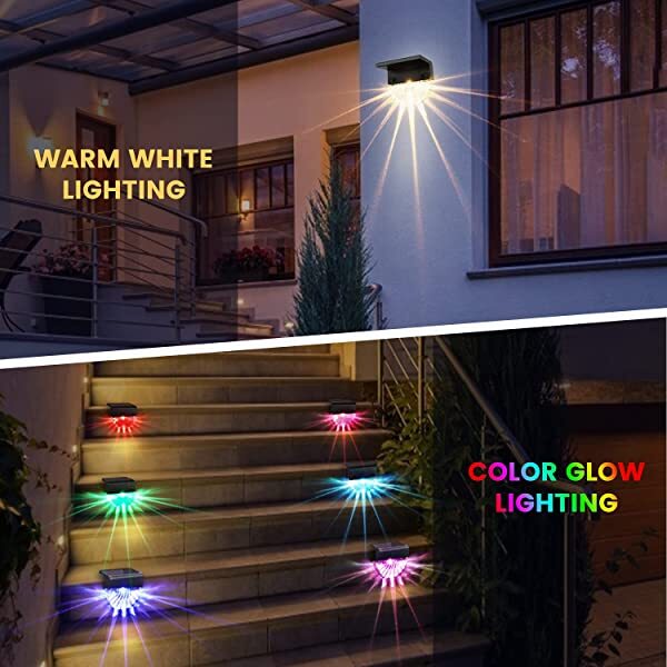 Light Modes for AZIMOM Solar Stair Lights Outdoor LED Step Lights 8-Pack Warm White & Color Glow for Home Yard, Garden