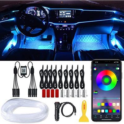 SANLI LED RGB Ambient Light Fiber Optic 9 in 1 with 4 Pcs Car Footwell Lights