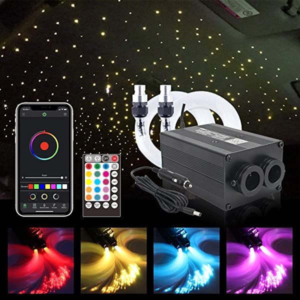 AZIMOM 2*6W Twinkle Fiber Optic Star Light Headliner Kit Bluetooth APP/Remote Control Music Mode with Fiber Optic Strands