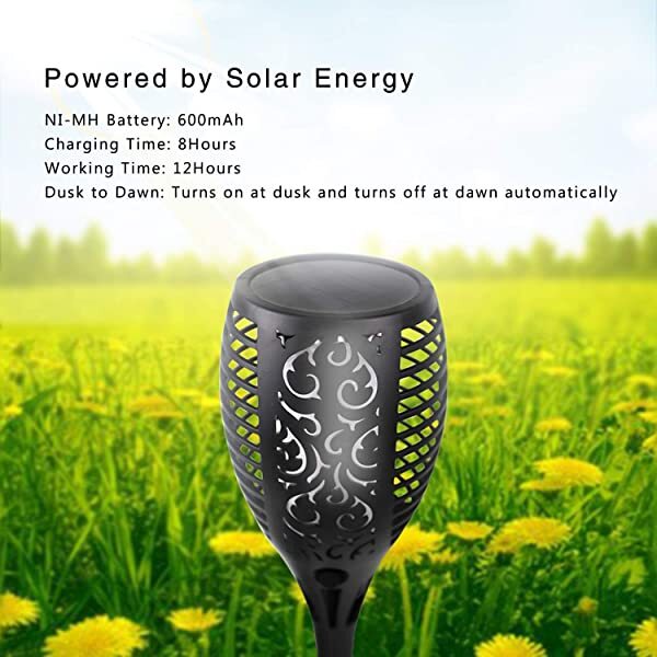 AZIMOM Solar Powered Torch Lights with Flickering Flame LED Solar Torch Light Waterproof Landscape Decoration Lights 