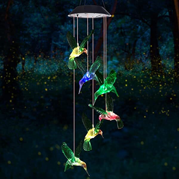 AZIMOM Solar Hummingbird Wind Chimes Hummingbird Chimes as Warm Gifts for Mom, Grandma & Perfect Decoration Lights 
