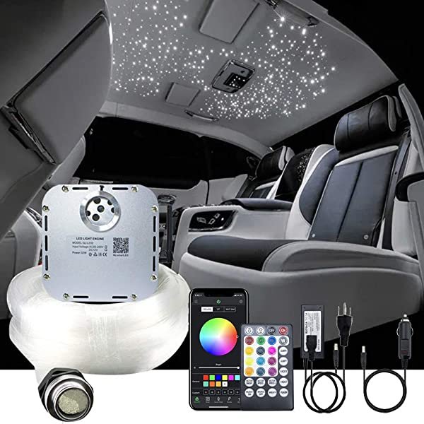 SANLI LED 32W Twinkle Star Light Car, RGBW Star Light Car Kit with PMMA Fiber Optic Light Cable