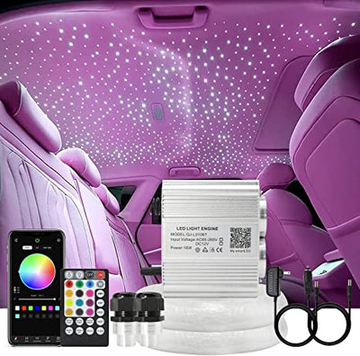 SANLI LED 2*8W Twinkle Rolls Royce Starlight Headliner Kit with 750Pcs Fiber Cables & Bluetooth App Control, RGBW Dual Head Fiber Optic Starlight Headliner with Meteor Kit