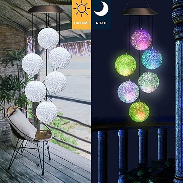 AZIMOM Solar Ball Wind Chimes Solar Powered Crystal Ball Wind Chimes as Warm Gifts in Night & Day
