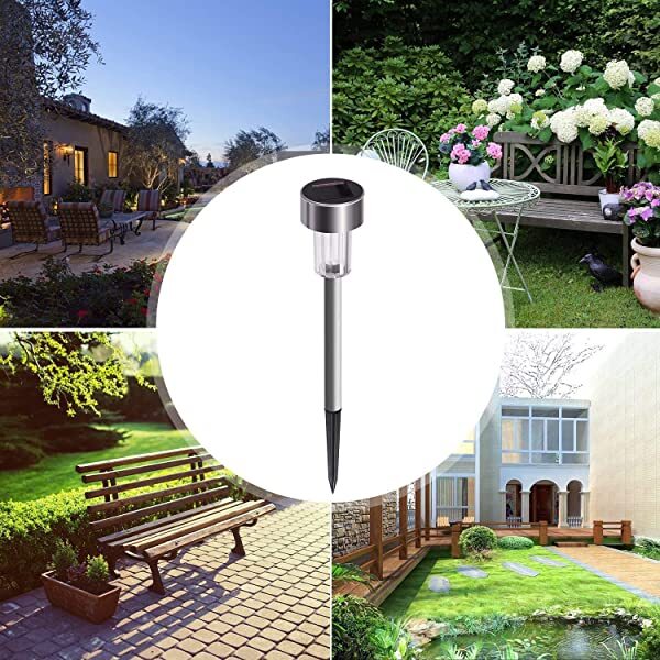 AZIMOM Landscape Pathway Lighting Solar Powered Outdoor Pathway Lights Cool White Waterproof Stainless Steel  for Garden Yard & Lawn