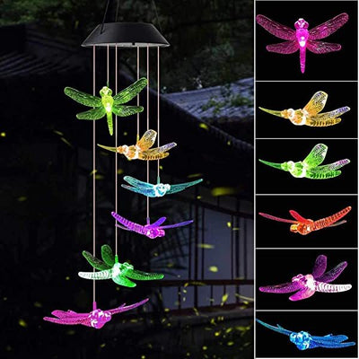 AZIMOM LED Wind Chimes Light Up Wind Chimes Solar Dragonfly Wind Chimes for Decorating Courtyard, Garden, Patio, Backyard