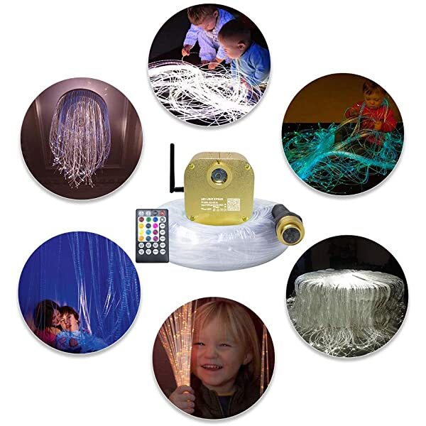 AZIMOM 16W Twinkle RGBW Fiber Optic Sensory Lighting Kit with Bluetooth APP/Remote Control & Music Activated Application