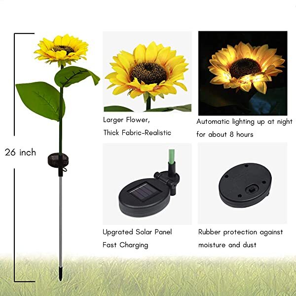 Dimension for AZIMOM Solar Sunflower Light Solar Powered Sunflower Garden Light for Patio, Porch, Backyard