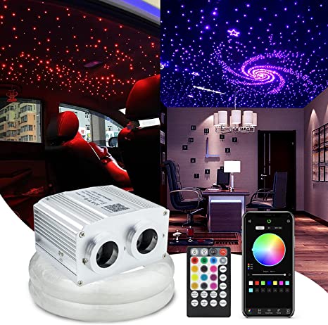 SANLI LED 2*8W RGBW Fiber Optic Lighting Kit with 600Pcs Fiber Cables for Homes, Twinkle Fiber Optic Lighting with Meteor Kit for Home Theater & Bedrooms