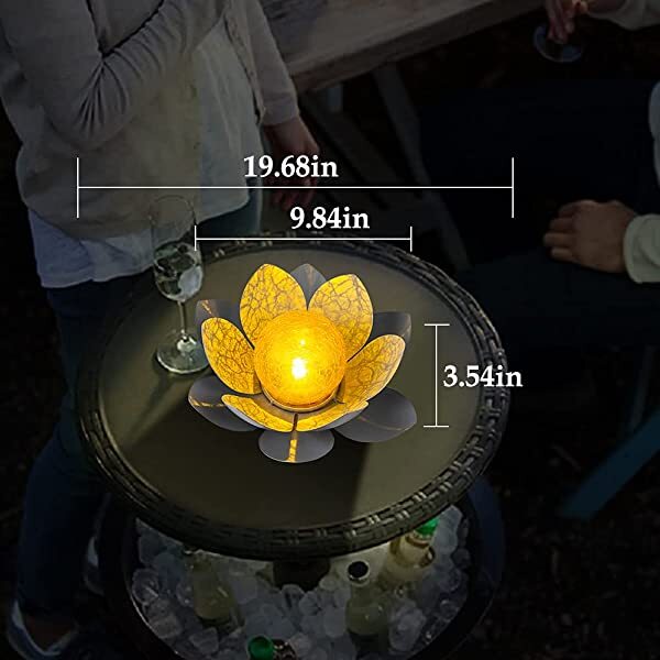 Dimension for AZIMOM Grey Lotus Solar Light Solar Powered Lotus Flower for Tabletop, Ground, Patio, Lawn, Courtyard Decoration