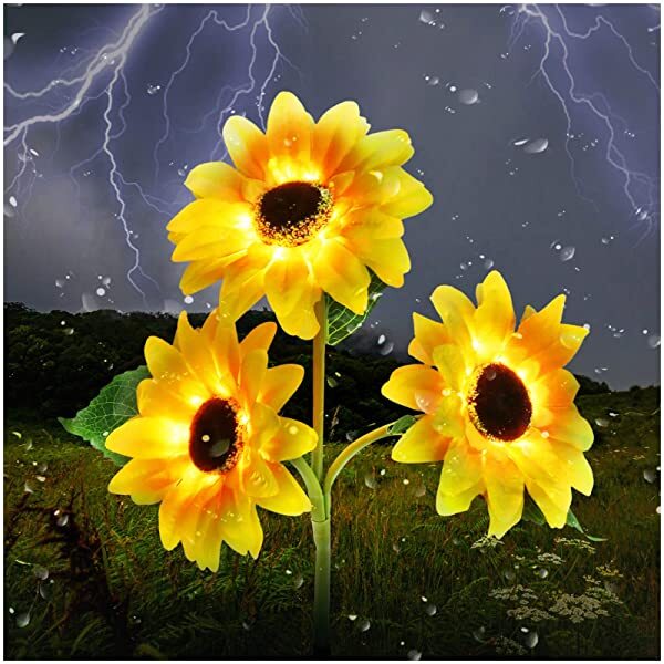 AZIMOM Solar Sunflower Garden Light Sunflower Solar Stake Lights for Patio, Backyard 1-Pack 3pcs Sunflowers